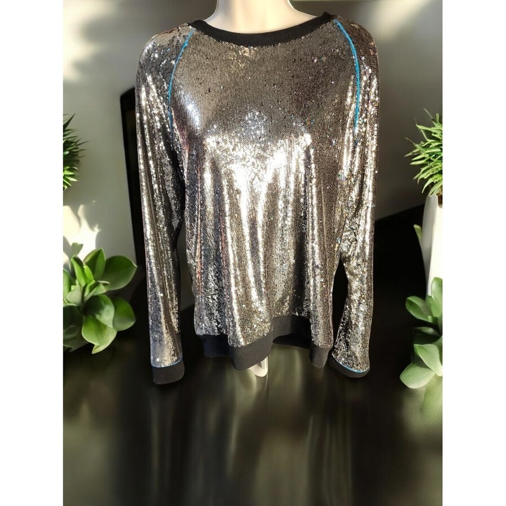Nicole Miller Artelier Blouse Women S Silver Metallic Glitter Party Y2K Style